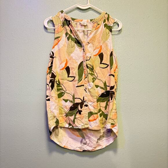 Nicole Miller Tops - Nicole Miller Linen Blend Tropical Leaf Sleeveless Top Size Small